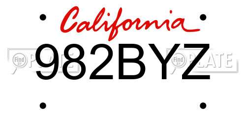 982BYZ California License Plate