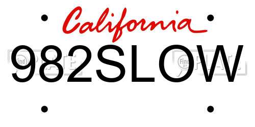 982SLOW California License Plate