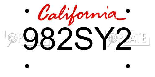 982SY2 California License Plate