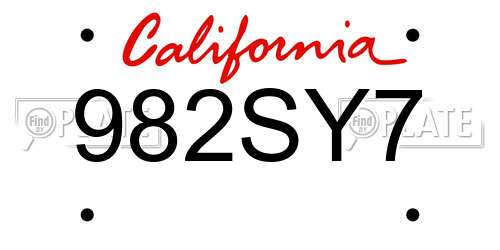 982SY7 California License Plate