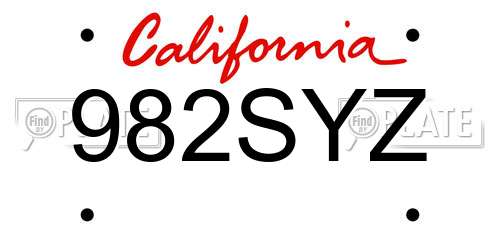 982SYZ California License Plate