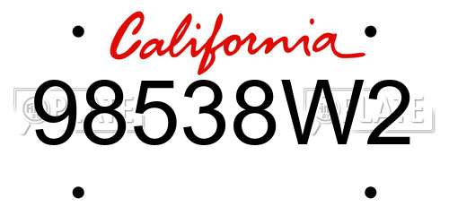 98538W2 California License Plate