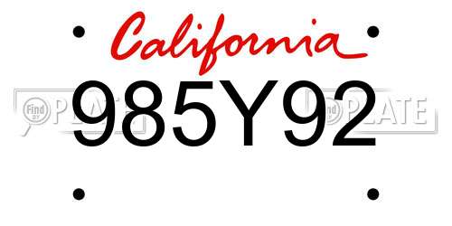 985Y92 California License Plate