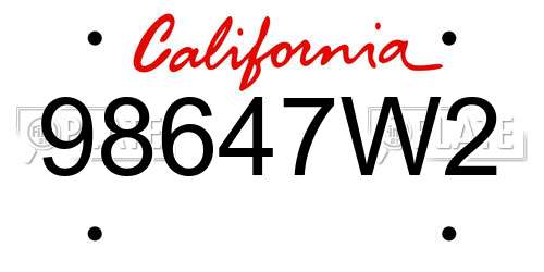 98647W2 California License Plate