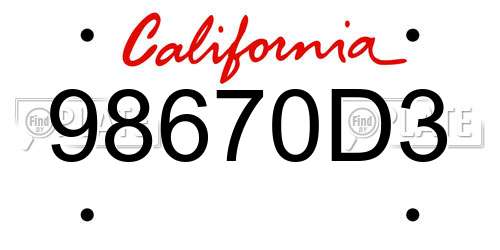 98670D3 California License Plate