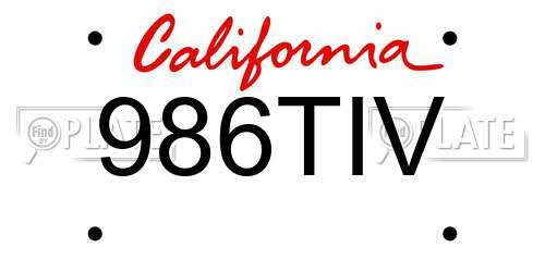 986TIV California License Plate