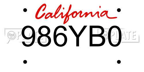 986YB0 California License Plate