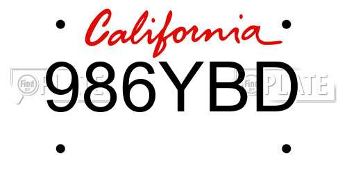 986YBD California License Plate