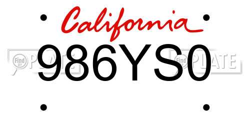 986YS0 California License Plate