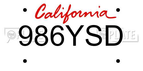 986YSD California License Plate