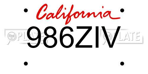986ZIV California License Plate
