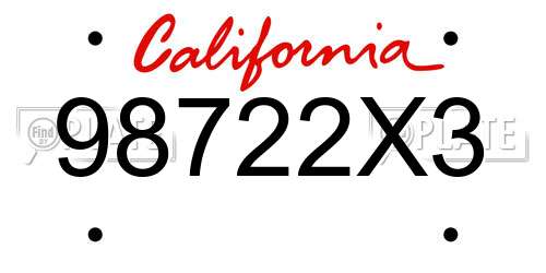 98722X3 California License Plate