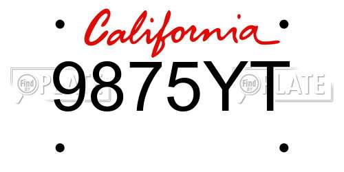 9875YT California License Plate