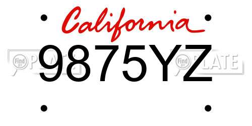9875YZ California License Plate