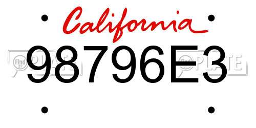 98796E3 California License Plate
