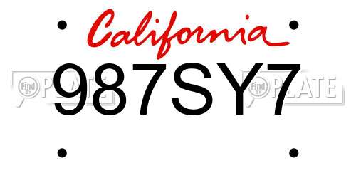 987SY7 California License Plate