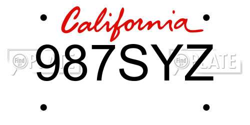 987SYZ California License Plate