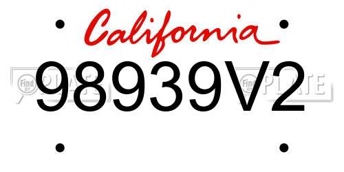 98939V2 California License Plate