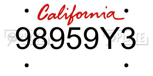 98959Y3 California License Plate