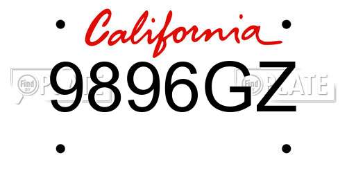 9896GZ California License Plate