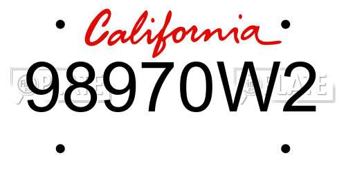 98970W2 California License Plate
