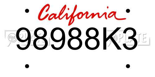98988K3 California License Plate
