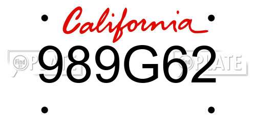 989G62 California License Plate