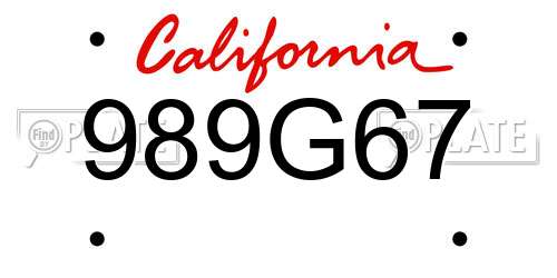 989G67 California License Plate