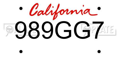 989GG7 California License Plate