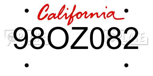98OZ082 California License Plate