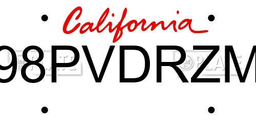 98PVDRZM California License Plate