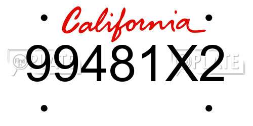 99481X2 California License Plate