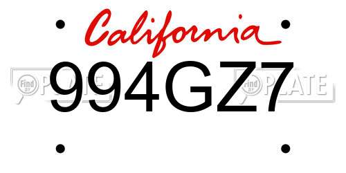 994GZ7 California License Plate