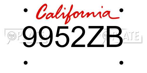 9952ZB California License Plate