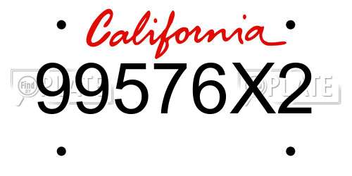 99576X2 California License Plate