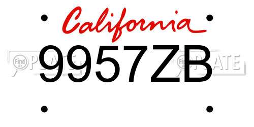 9957ZB California License Plate