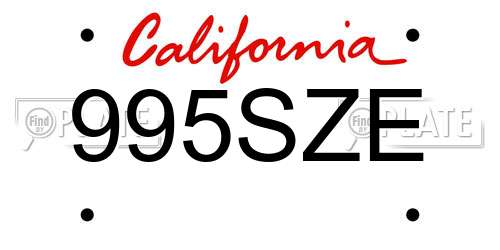 995SZE California License Plate