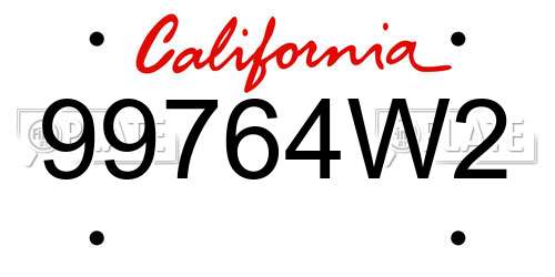 99764W2 California License Plate