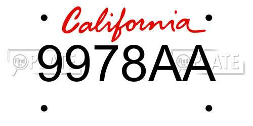 9978AA California License Plate
