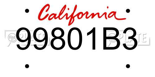 99801B3 California License Plate