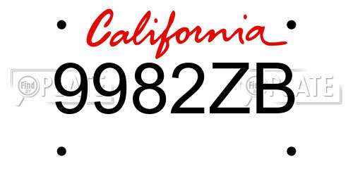 9982ZB California License Plate
