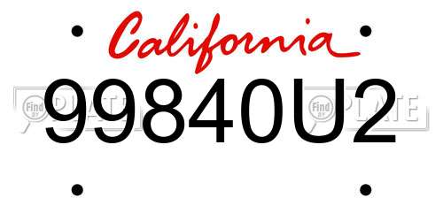 99840U2 California License Plate