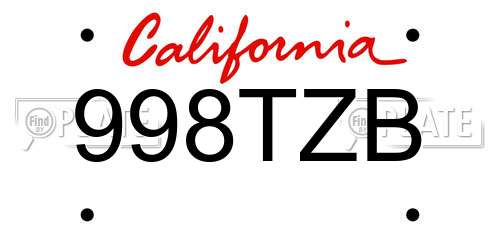 998TZB California License Plate