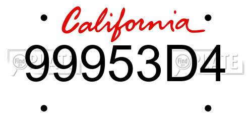 99953D4 California License Plate