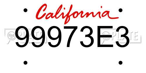 99973E3 California License Plate