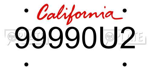 99990U2 California License Plate
