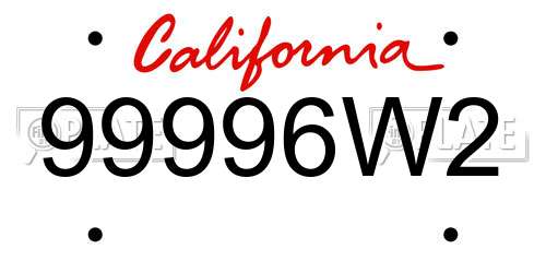 99996W2 California License Plate