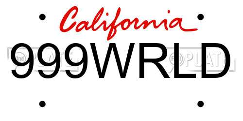 999WRLD California License Plate