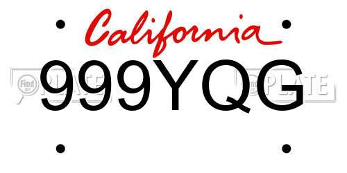 999YQG California License Plate