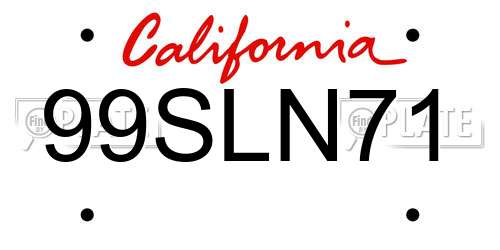 99SLN71 California License Plate
